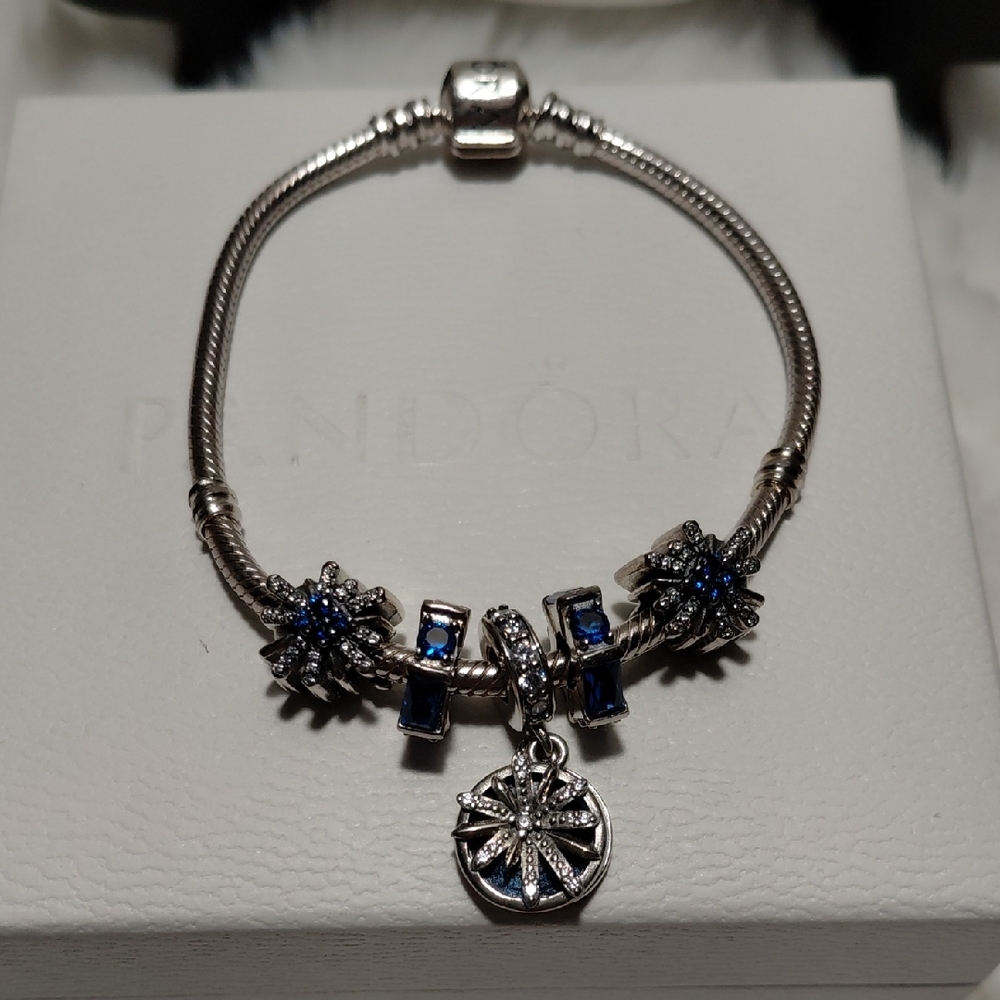 Pandora Silver Bracelet with Blue Charms